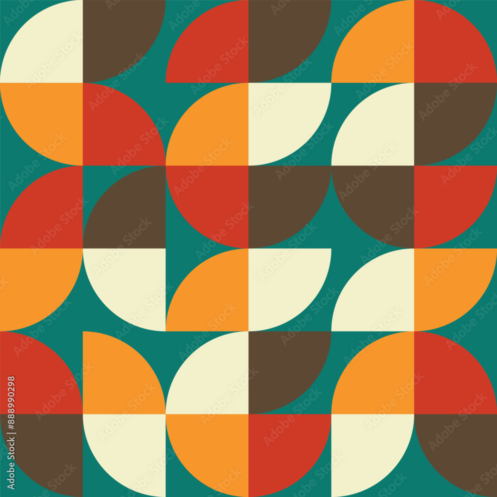 Poster retro seamless geometric pattern background, vector abstract circles,bauhaus pattern background.