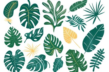 Fototapeta premium Tropical leaf vector set with monstera and palm plants on a white background, perfect for design projects - Generative ai