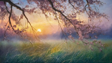 Obraz premium painting captures the serene beauty of a morning scene