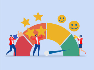 Employee engagement ,business people employee with stars and happy reward,commitment or motivation to success with company,job satisfaction, productivity or employee recognition