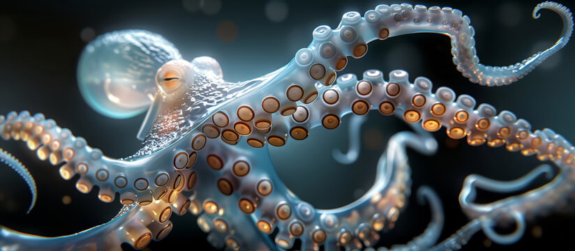 Mesmerizing 3D Illustration of a Translucent Octopus with Glowing Tentacles