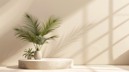 Podium and ornamental plants on a cream background