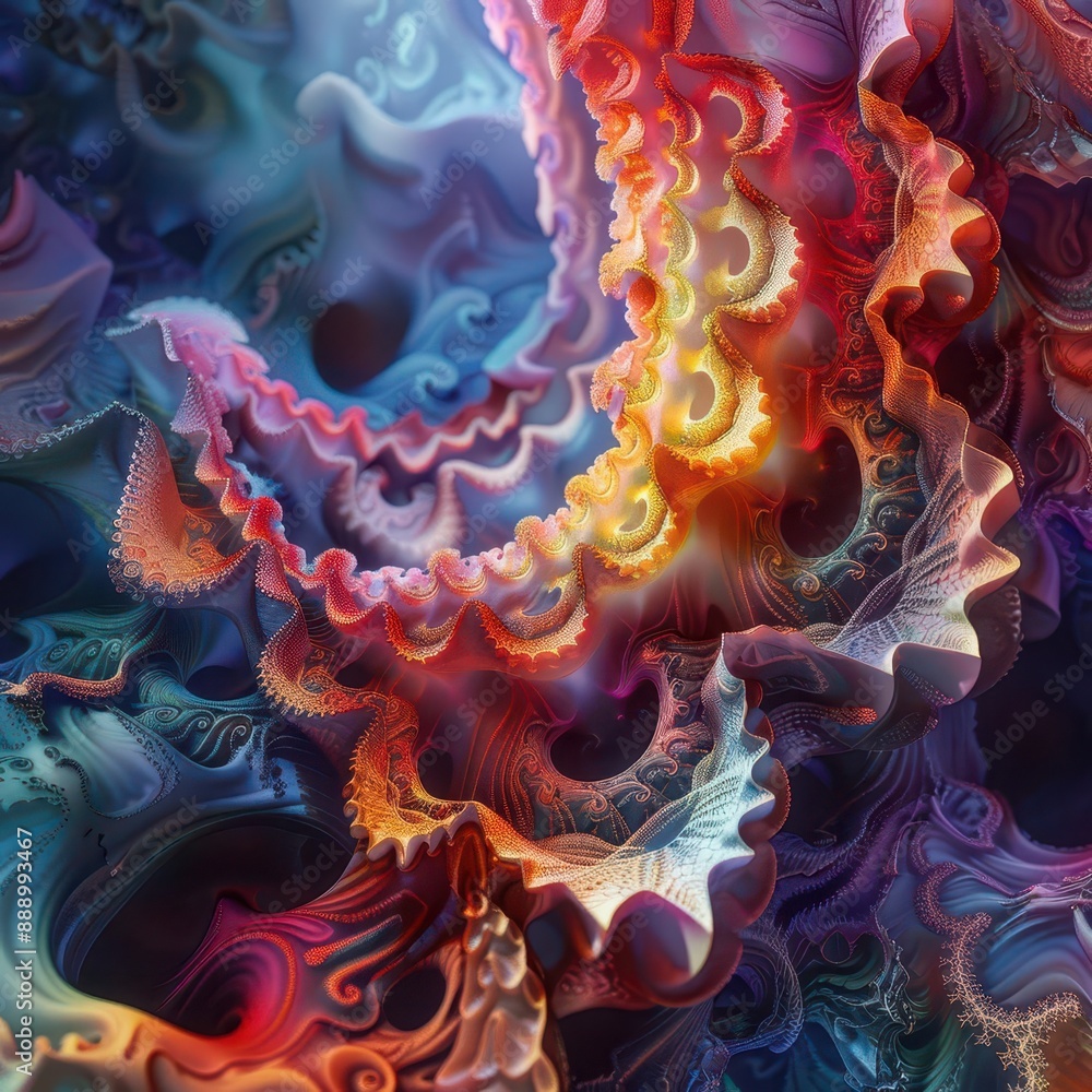 Wall mural intricate fractal patterns swirling in vibrant hues creating a mesmerizing abstract background with 
