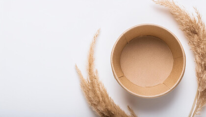 Compostable paper bowl mock-up on white. Container for food. Eco friendly. Disposable tableware