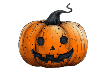 Cartoon character Jack o lantern with a creepy carved Halloween pumpkin face isolated on a white background