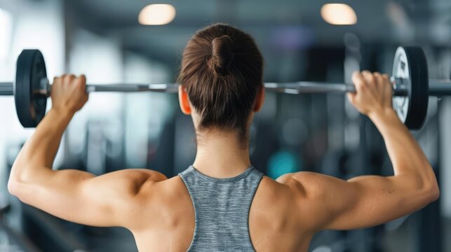 Female athlete displaying strength and stamina with resistance training, modern gym, intense workout
