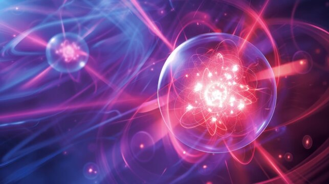 A colorful digital art depicting atomic structures with glowing energy fields. - Powered by Adobe