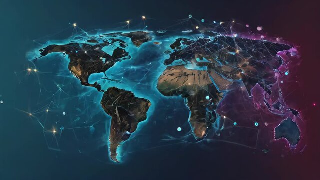 Global Social Network, World Map Connection Animation , Witness the power of global connectivity with a dynamic animation showcasing social network connections transforming into the shape of a world.