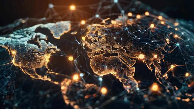 Global Social Network, World Map Connection Animation , Witness the power of global connectivity with a dynamic animation showcasing social network connections transforming into the shape of a world.