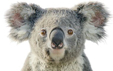 A close-up portrait of a koala, its large eyes looking directly at the camera