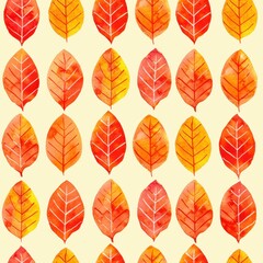 Obraz premium Seamless autumn leaf pattern with vibrant orange and yellow hues on a light background, perfect for seasonal design projects.