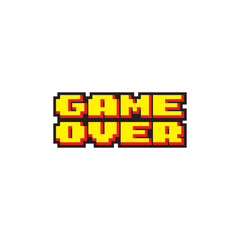 Pixel retro game over, play and score illustration, 3d alphabet.
