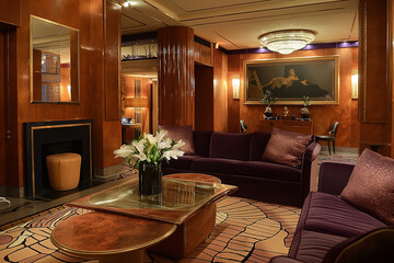 Art deco living space, livingroom, lobby, interiro design