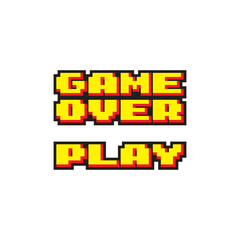 Pixel retro game over, play and score illustration, 3d alphabet.