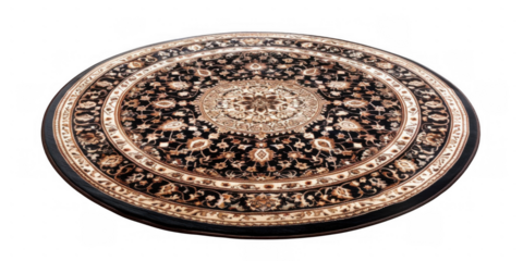 Round Vintage Rug with Intricate Patterns