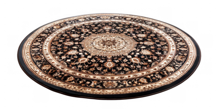 Round Vintage Rug with Intricate Patterns