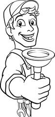 Plumber Cartoon Plumbing Drain Plunger Handyman