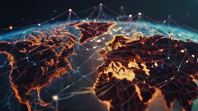 Line and Dot Animations Representing Satellite, Mobile and Technological Signals. Global Telecommunication. Big Data