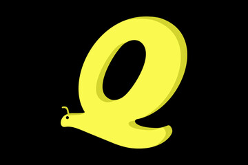 This is a letter Q logo in the shape of a snail, yellow on a black background, suitable for company logos for food, medicine, pharmacy, warehouse, automotive, etc.