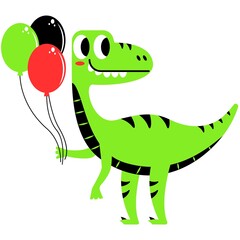 Friendly Cartoon Dinosaur with Balloons Vector Illustration