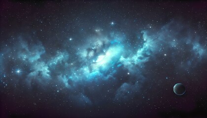 Obraz premium Stunning image of a star-filled galaxy with glowing nebulae and a distant planet.