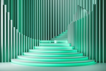 Obraz premium Modern Abstract Green Pastel Geometric 3D Rendered Interior with Circular Staircase