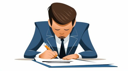 Minimalist and elegant man signing mortgage papers illustration on white background. Perfect for financial and real estate marketing.