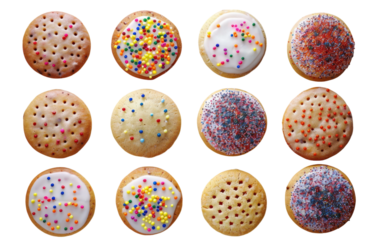 A variety of frosted cookies with sprinkles