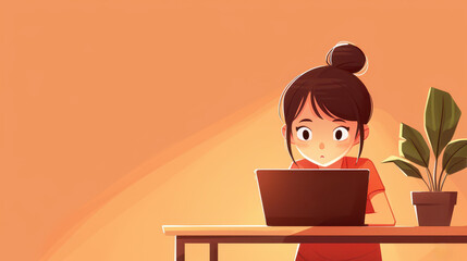 Detailoriented woman working on laptop at home office. Freelancer focused on tasks remotely.