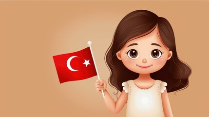Vibrant illustration of a happy child proudly holding the Turkish flag in celebration of national sovereignty and Childrens Day.