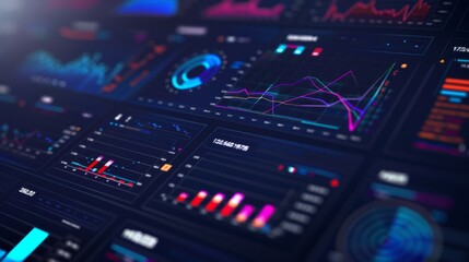 Close-up of a digital dashboard with real-time data analytics and interactive graphs.