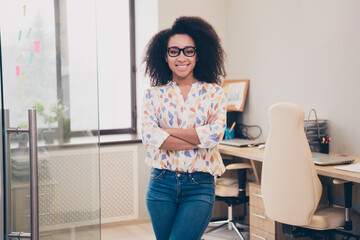Photo of joyful nice adorable woman wear stylish clothes working in office company indoors...