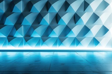 Fototapeta premium Glowing Blue Pastel Light with Geometric Wall Pattern in Futuristic Interior Design