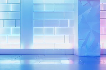 Modern Glowing Blue and Pastel Light Geometric Patterned Wall in a Minimalist Space