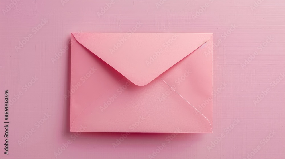 Poster pink envelope and paper card on pastel pink table with occasions and blank space for display