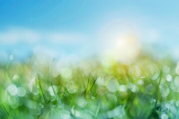 Obraz premium Abstract Blurred Nature Background with Soft Sunlight and Grass Blades