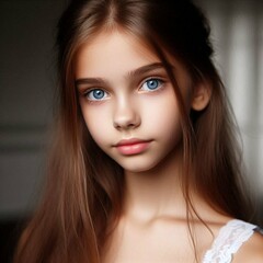 Fototapeta premium An enchanting girl with captivating green eyes and lengthy hair.