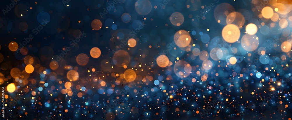Poster a blue background with golden bokeh lights, creating an enchanting and magical atmosphere for weddin