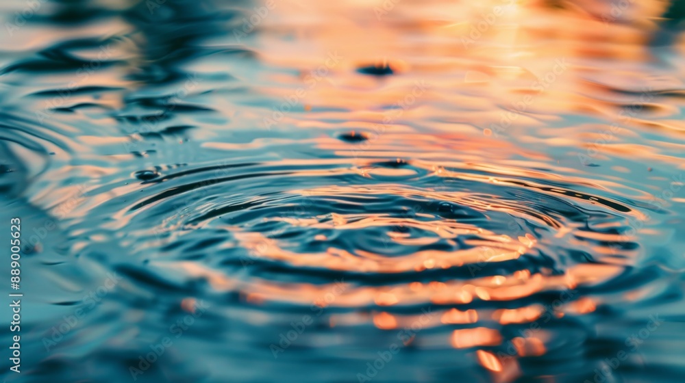 Poster Close-up of a ripple water surface creating abstract patterns and reflections.