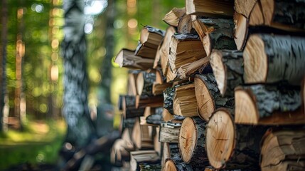 Intricate Wood Log Stacks Displaying Nature's Artistry
