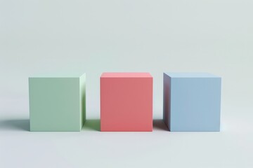 3D Rendering of Three Pastel Colored Blocks on a White Background