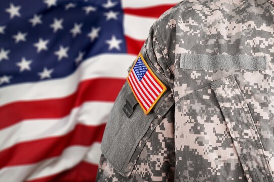 American Soldier veterans Day on usa flag