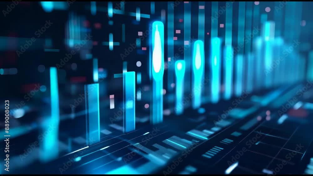 Poster 4k resolution animated blue bar chart with growing business concept. hi-tech style technology chart.