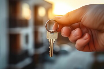 Key exchange between two hands, outdoors.
