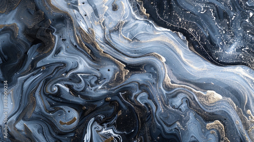 Poster close-up of an abstract ink swirl pattern on paper, creating a dynamic texture.