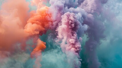 Naklejka premium Close-up of colored smoke dispersing in the wind from a handheld smoke emitter at an art installation.