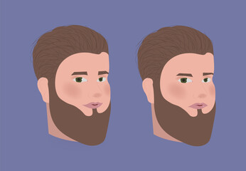 Male face with beard with different emotions vector illustration