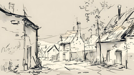 Village: Simple Black Line Sketch