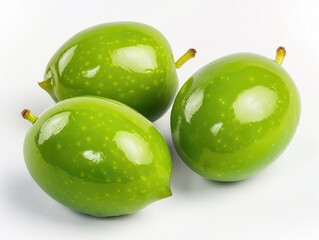 Obraz premium Green Olive Closeup. Isolated Ripe Berry on White Background