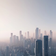 Fototapeta premium A 3D render of a modern cityscape with clean lines and geometric buildings, seen from afar 